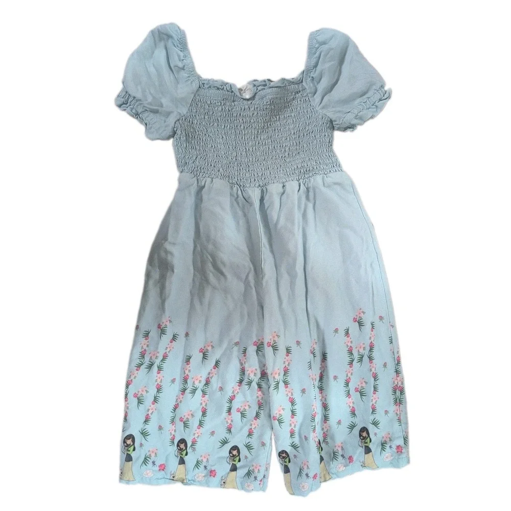 Disney Mulan Toddler Girls Romper 5T Blue Smocked Wide Leg Jumpsuit BoxLunch